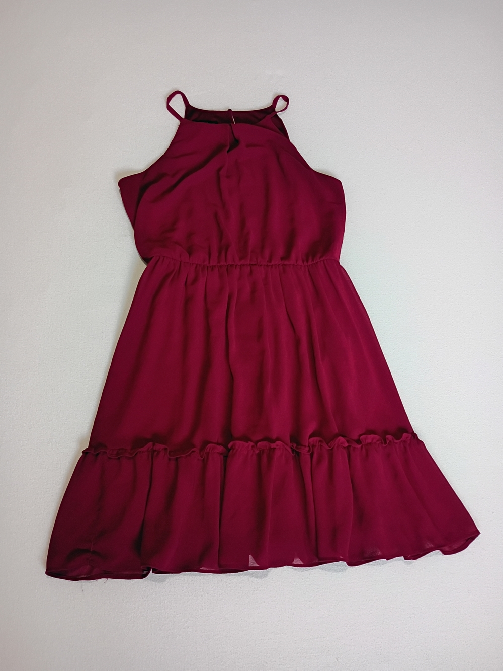 I.N. San Francisco Burgundy Maroon Sleeveless Ruffled Chiffon Dress Size M